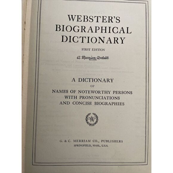 WEBSTERS BIOGRAPHICAL DICTIONARY/1948/FIRST EDITION/HARDCOVER. - Picture 2 of 7